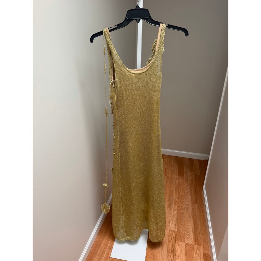 Cult Gaia Pemma Crochet Coverup Dress in Gold Knit Size Small - Picture 6 of 7